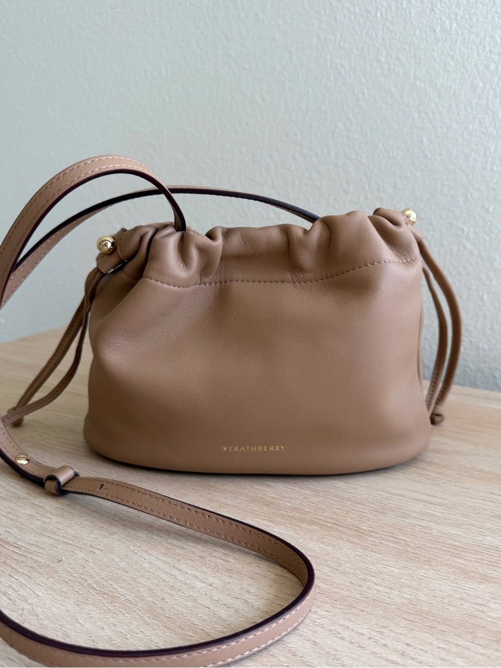 Strathberry Charlotte Drawstring Bag in Tan - Picture 8 of 10
